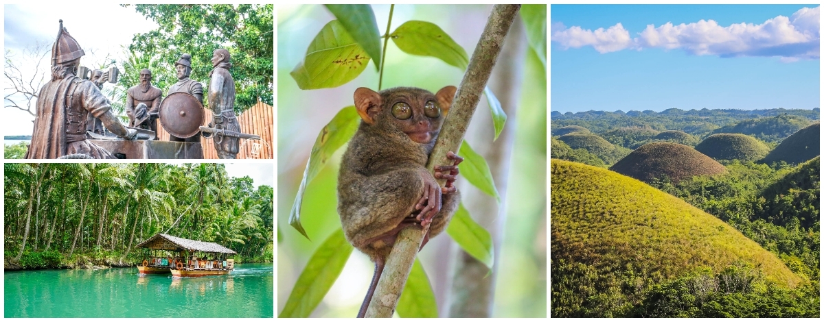 市區觀光【歃血盟約紀念碑/漂流竹筏Loboc River/眼鏡猴/巧克力山/比翼雙飛觀景坪】→碼頭→宿霧本島→SM購物廣場內用餐